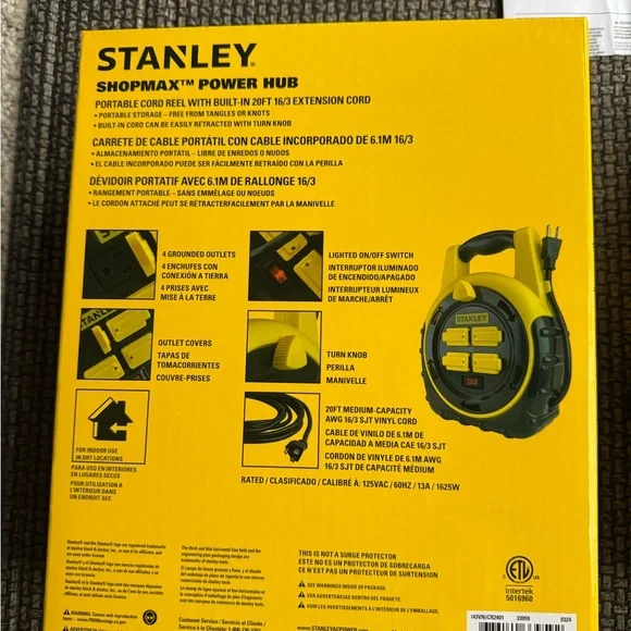 NEW IN BOX Stanley ShopMax Power Hub Potable 20’ Cord Reel - Picture 2 of 5